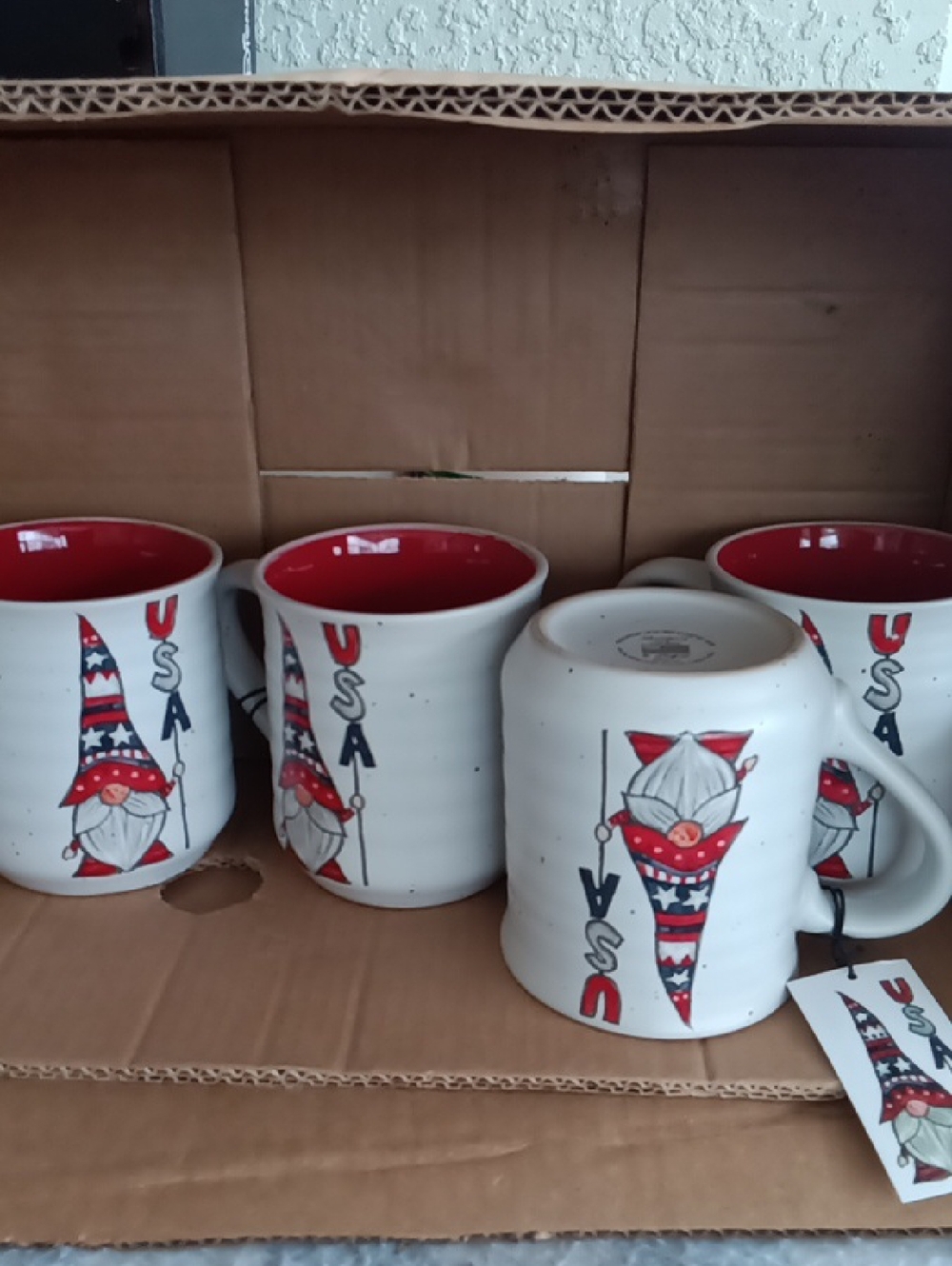 Patriotic USA Gnome Ceramic Coffee Mug - Red Interior